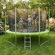 Trampolína s ochrannou sítí a schůdky inSPORTline Irbiso 427 cm