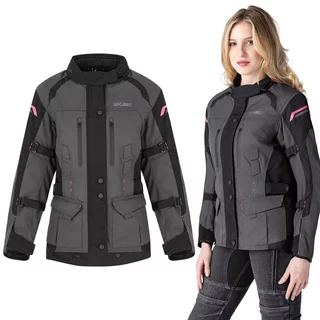 Dámská moto bunda W-TEC Barbata - černo-šedo-růžová