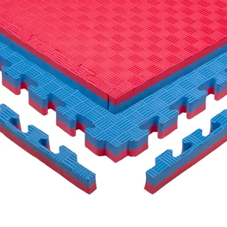Puzzle tatami podložka inSPORTline Malmeida 100x100x4 cm - červeno-modrá, vzor 5 proužků