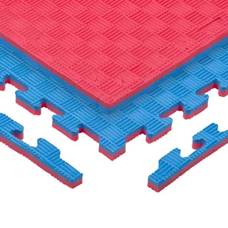 Puzzle tatami podložka inSPORTline Sazegul 100x100x2 cm - červeno-modrá, vzor 5 proužků