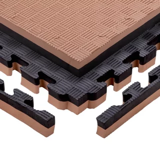 Puzzle tatami podložka inSPORTline Malmeida 100x100x4 cm - mocha mousse-černá, vzor 5 proužků