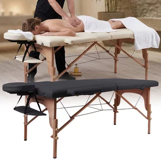 Masérské lehátko inSPORTline Orashi 186x60x62,5-85,5 cm 2-dílné dřevěné - černá