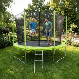 Trampolína s ochrannou sítí a schůdky inSPORTline Irbiso 366 cm