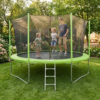 Trampolína s ochrannou sítí a schůdky inSPORTline Irbiso 427 cm
