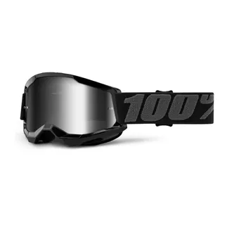Dětské motokrosové brýle 100% Strata 2 Junior Mirror - černá, zrcadlové stříbrné plexi