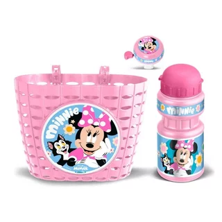 Cyklistická sada Minnie (košík, láhev, zvonek) - růžová
