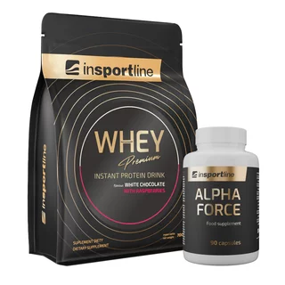 SADA: Protein inSPORTline WHEY Premium 700g + Stimulant inSPORTline AlphaForce, 90 kapslí - bílá čokoláda s malinami