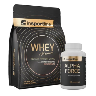SADA: Protein inSPORTline WHEY Premium 700g + Stimulant inSPORTline AlphaForce, 90 kapslí - bílá čokoláda s arašídy