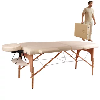 Masážní lehátko inSPORTline Taisage 186x70x62-84 cm 2-dílné dřevěné - krémově žlutá