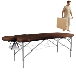 Masážní stůl inSPORTline Tamati 186x70x63-90 cm 2-dílný hliníkový - hnědá