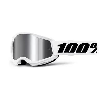 Juniorské motokrosové brýle 100% Strata 2 Junior Mirror - White, stříbrné plexi