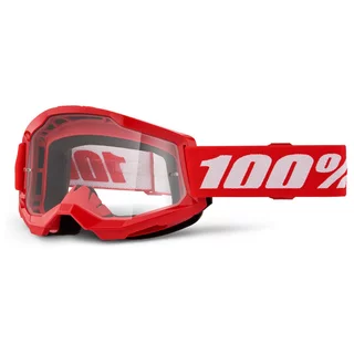 Juniorské motokrosové brýle 100% Strata 2 Junior - červená, čiré plexi