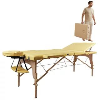 Masérské lehátko inSPORTline Japane 195x70x62-84 cm 3-dílné dřevěné - zlatá