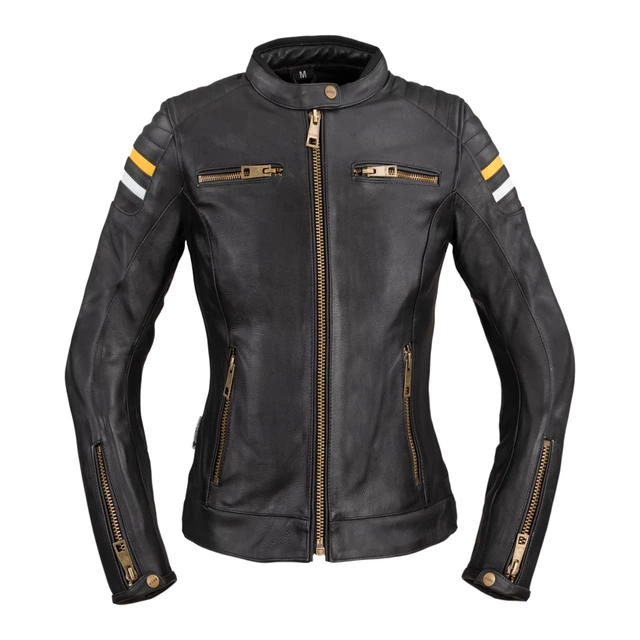 Dámská kožená moto bunda W-TEC Stripe Lady - černá - černá