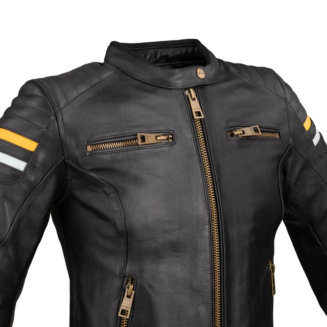 Dámská kožená moto bunda W-TEC Stripe Lady - černá