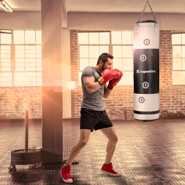 Boxovací pytel inSPORTline Robkin 35x120cm / 33kg - černo-bílá