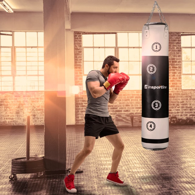 Boxovací pytel inSPORTline Robkin 35x150cm / 40kg - černo-bílá