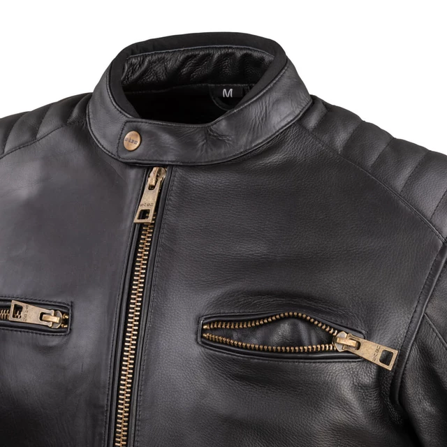 Pánská kožená moto bunda W-TEC Stripe - 2.jakost - černá s béžovými pruhy