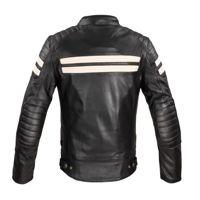 Pánská kožená moto bunda W-TEC Stripe - 2.jakost - černá s béžovými pruhy