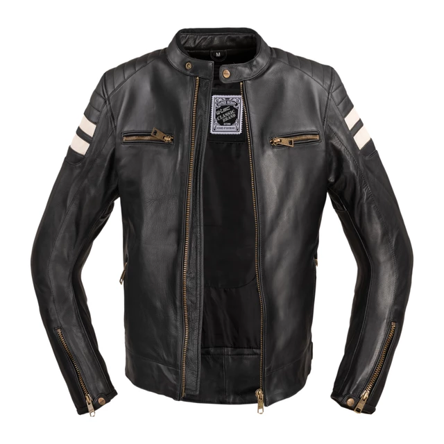 Pánská kožená moto bunda W-TEC Stripe - 2.jakost - černá s béžovými pruhy