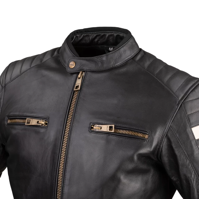 Pánská kožená moto bunda W-TEC Stripe - 2.jakost - černá s béžovými pruhy