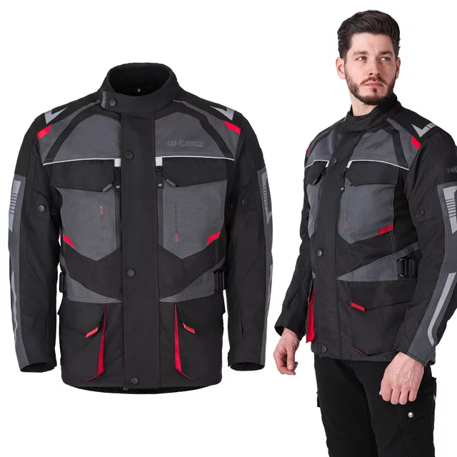 Pánská moto bunda W-TEC Burdys Evo - černo-šedo-zelená - černo-šedo-červená