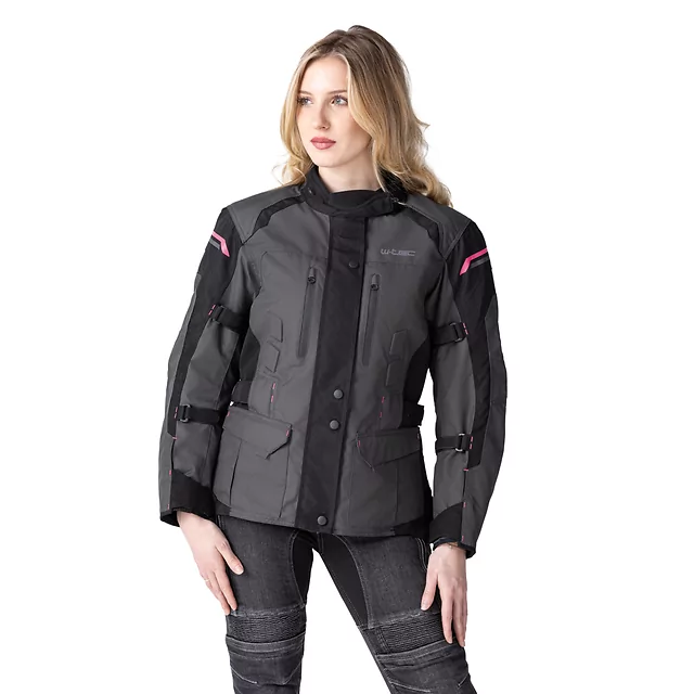 Dámská moto bunda W-TEC Barbata - černo-šedo-růžová