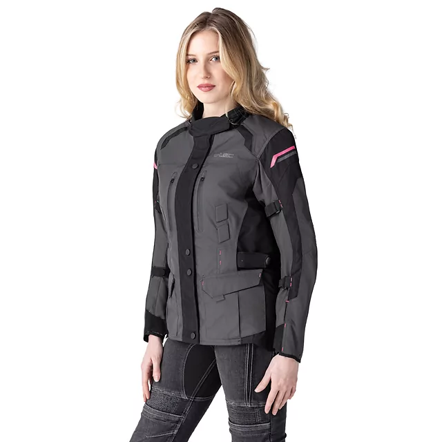Dámská moto bunda W-TEC Barbata - černo-šedo-růžová