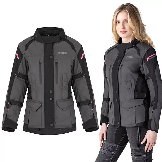 Dámská moto bunda W-TEC Barbata - černo-šedo-růžová - černo-šedo-růžová