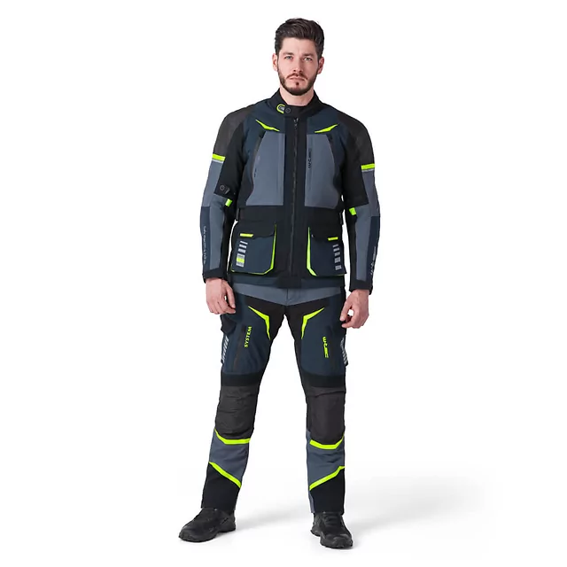 Moto bunda W-TEC Modock - černo-modro-fluo žlutá