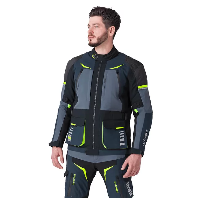 Moto bunda W-TEC Modock - černo-modro-fluo žlutá