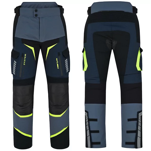 Moto kalhoty W-TEC Modock - černo-modro-fluo žlutá - černo-modro-fluo žlutá