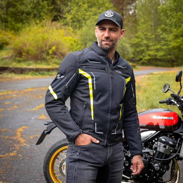 Letní pánská moto bunda W-TEC Mirelio - černá-fluo
