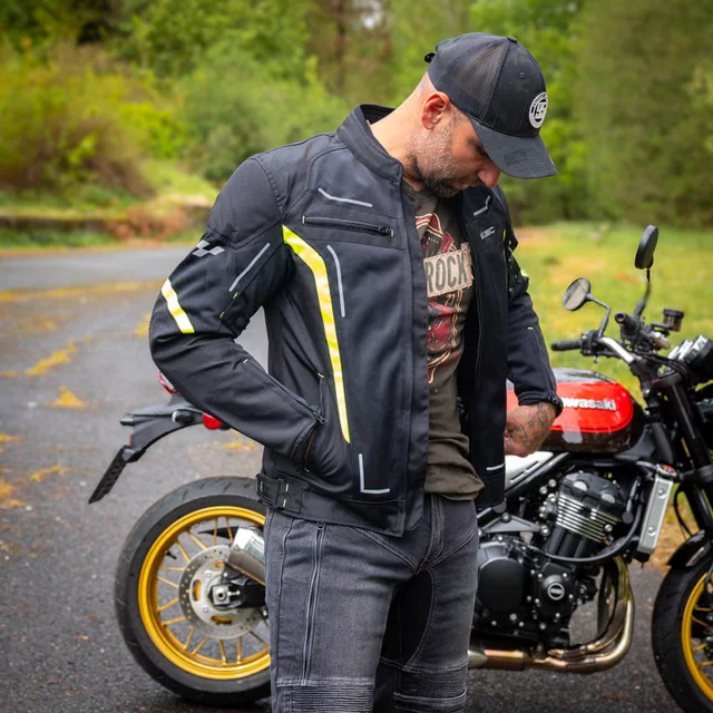Letní pánská moto bunda W-TEC Mirelio - černá-fluo