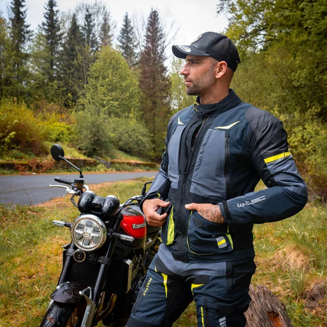 Moto bunda W-TEC Modock - černo-modro-fluo žlutá