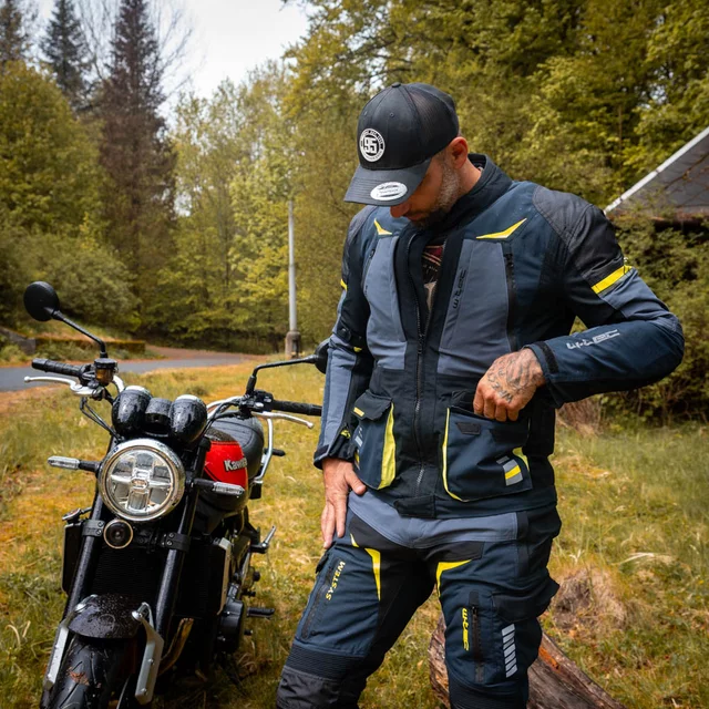 Moto bunda W-TEC Modock - černo-modro-fluo žlutá