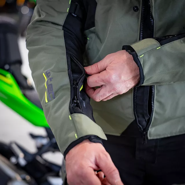 Touringová moto bunda W-TEC Karmal - černo-olivově zelená