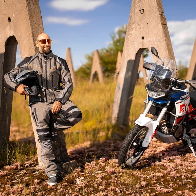 Moto kalhoty W-TEC Smackton - černo-šedo-oranžová