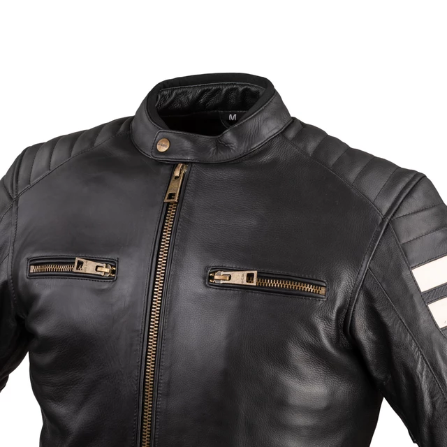 Pánská kožená moto bunda W-TEC Stripe - 2.jakost - černá s béžovými pruhy
