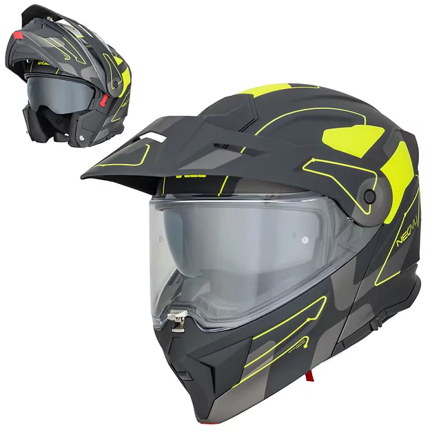 Výklopná moto přilba 3v1 W-TEC Neovu Graphic - 2.jakost - šedo-červeno-modrá