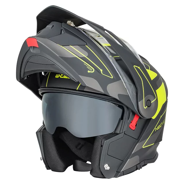 Výklopná moto přilba 3v1 W-TEC Neovu Graphic - 2.jakost - šedo-červeno-modrá