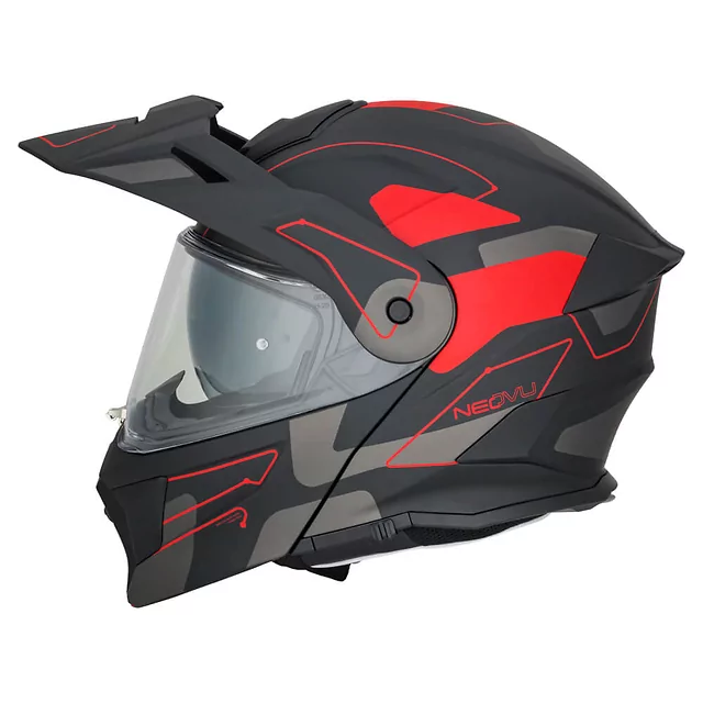 Výklopná moto přilba 3v1 W-TEC Neovu Graphic - 2.jakost - šedo-červeno-modrá