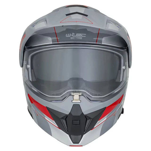 Výklopná moto přilba 3v1 W-TEC Neovu Graphic - 2.jakost - šedo-červeno-modrá
