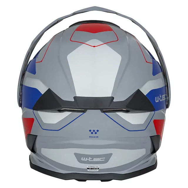 Výklopná moto přilba 3v1 W-TEC Neovu Graphic - 2.jakost - šedo-červeno-modrá
