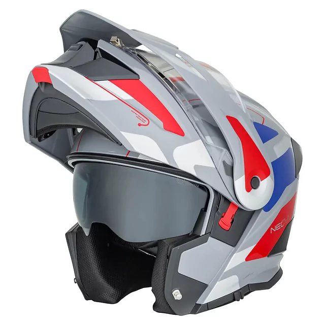 Výklopná moto přilba 3v1 W-TEC Neovu Graphic - 2.jakost - šedo-červeno-modrá