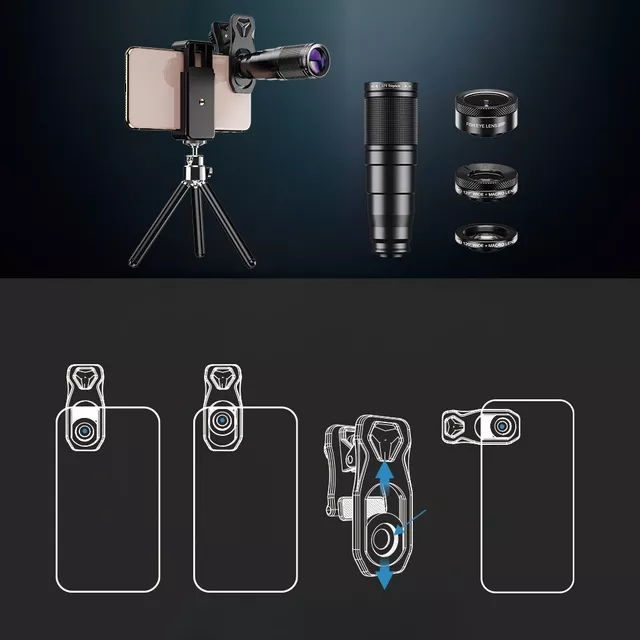 Sada Apexel 4v1 - teleobjektivy 22x s tripod stativem