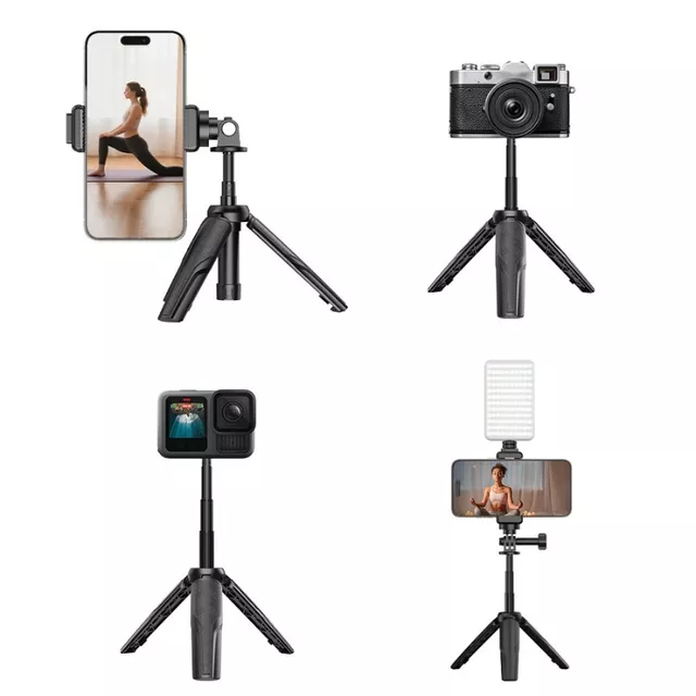 Mini výsuvný stativ Apexel s LED světlem a adaptérem pro akční kameru