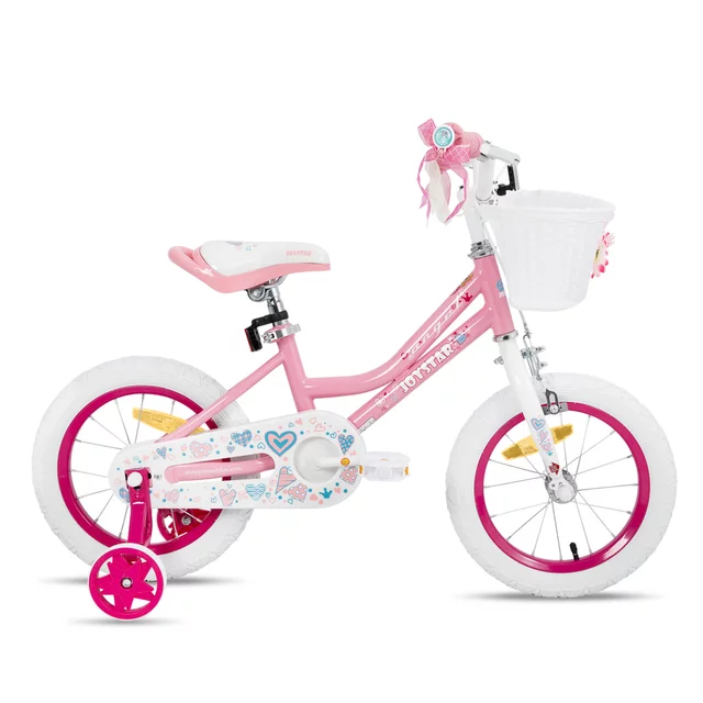 Dětské kolo Joystar Angel 14" s košíkem a kolečky • 91-119 cm - modrá - světle růžová