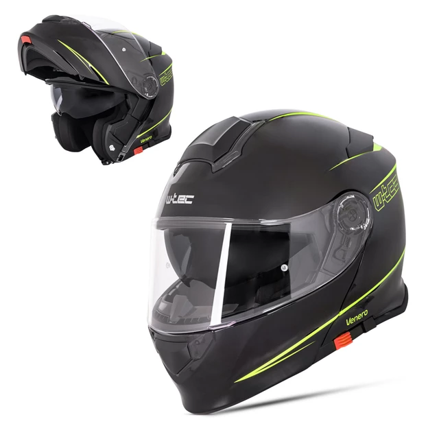 Výklopná přilba W-TEC Venero - Magic Matt Black - Glossy Black-Neon Yellow