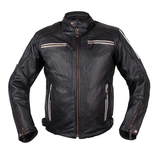 Kožená moto bunda W-TEC Helsin - černo-bílá